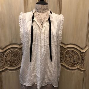 Joie | White Sleeveless Top w/ Black Tie | Large